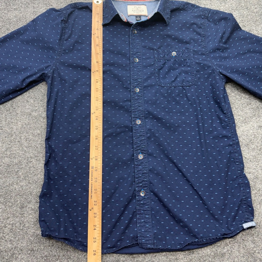 Flag & Anthem Mens Small Navy Blue Teal Geometric Print Long Sleeve Button Shirt - Picture 5 of 9